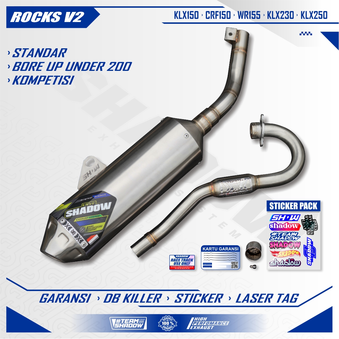 KNALPOT ROCKS V2 KLX150 CRF150 WR155 SHADOW EXHAUST SYSTEM